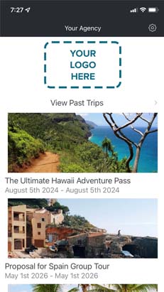 AXUS travel app home screen